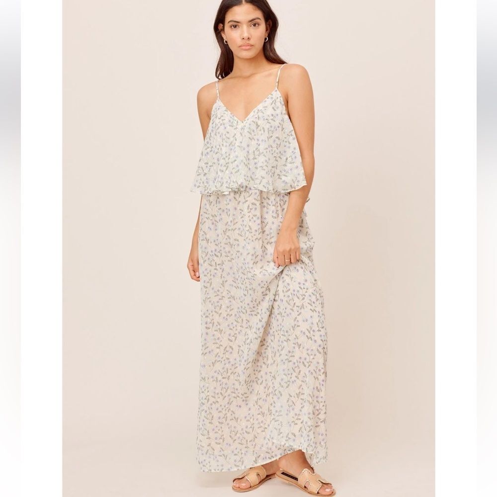 Lovestitch Floral flounce top maxi dress white blue sz M NWT